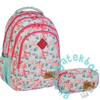 HS-48 Rózsás iskolatáska, hátizsák tolltartóval - 4 rekeszes - Hash