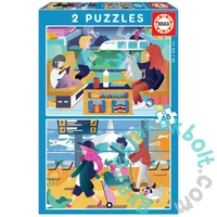 Educa 2 x 48 db-os puzzle - A repülőtéren és a vonaton (18604)