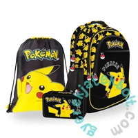 St. Right Pokemon iskolatáska szett felszerelt  2 emeletes tolltartóval - Black (723701-3-szett)