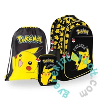 St. Right Pokemon iskolatáska szett felszerelt  3 emeletes tolltartóval - Black (723701-4-szett)