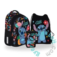 Stitch iskolatáska szett felszerelt emeletes tolltartóval - Black Aloha (679056)