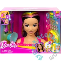 Barbie Deluxe Styling Head - Fésülhető babafej Neon Rainbow tincsekkel - Fekete egyenes hajú (HMD81)