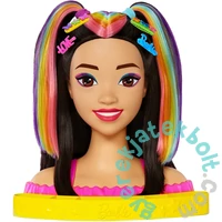Barbie Deluxe Styling Head - Fésülhető babafej Neon Rainbow tincsekkel - Fekete egyenes hajú (HMD81)