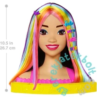 Barbie Deluxe Styling Head - Fésülhető babafej Neon Rainbow tincsekkel - Fekete egyenes hajú (HMD81)