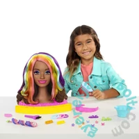 Barbie Deluxe Styling Head - Fésülhető babafej Neon Rainbow tincsekkel - Barna hullámos hajú (HMD80)