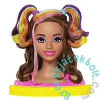 Barbie Deluxe Styling Head - Fésülhető babafej Neon Rainbow tincsekkel - Barna hullámos hajú (HMD80)