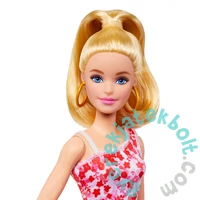 Barbie Fashionistas Barátnő baba - Piros-fehér virág mintás ruhában (HJT02)