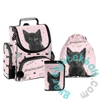 Cicás ergonomikus iskolatáska szett felszerelt kihajtható tolltartóval- Black Cat (PP26BC-525-1-szett)