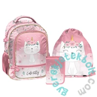 Cicás iskolatáska szett felszerelt kihajtható tolltartóval - Cute Kitty (PP26CK-260-1-szett)