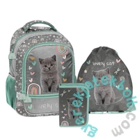 Cicás iskolatáska szett felszerelt kihajtható tolltartóval - Lovley Cat (PP26CS-260-1-szett)