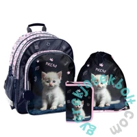 Cicás iskolatáska szett kihajtható tolltartóval - White Kitty (PP26CD-090-2-szett)