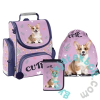 Kutyás ergonomikus iskolatáska szett kihajtható tolltartóva - Cute Corgi (PP26CG-525-1-szett)