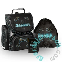 Videójátékos ergonomikus iskolatáska szett kihajtható tolltartóval - Gamer (PP26GM-525-1-szett)