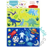 Műanyag sablon szett 13 x 23 cm - dinoszauruszok és világűr