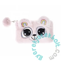 Plüss Mackó cipzáros tolltartó pomponnal - Pink Big Eyes