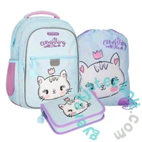 Cicás iskolatáska hátizsák szett felszerelt kihajtható tolltartóval - Kitty (576194-2-szett)