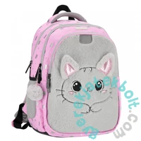 Kitty Plus cicás iskolatáska, hátizsák - 3 rekeszes - szürke, pink (550849)