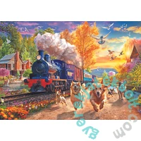 Trefl 1000 db-os puzzle + kirakó szőnyeg - Kutyusok a vonat mellett (94069)