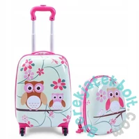 Gurulós gyermekbőrönd + hátizsák szett - Baglyok (BC-S-001)