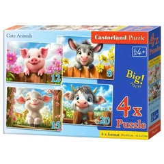 Castorland 4 az 1-ben puzzle (8,12,15,20 db-os) - Cuki állatok (B-041084)