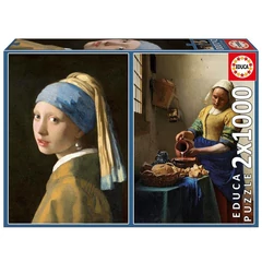 Educa 2 x 1000 db-os puzzle - Leány gyöngy fülbevalóval és A tejet öntő nő, Vermeer (20309)