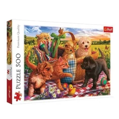 Trefl 500 db-os puzzle - Kiskutyák és kiscicák kosárban (37488)
