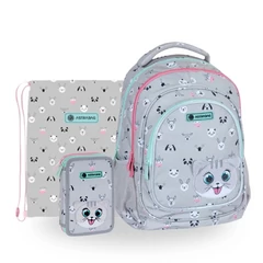 Kitty The Cute cicás ergonomikus iskolatáska szett - emeletes tolltartóval (502023070-1-szett)