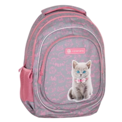 Cicás ergonomikus iskolatáska, hátizsák - 3 rekeszes - Pinky Kitty - Astrabag