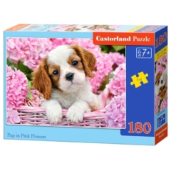 Castorland 180 db-os puzzle - Kiskutya rózsaszín virágok közt (B-018185)