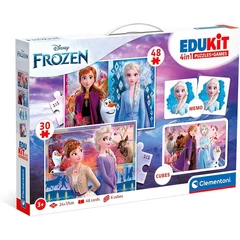 A Clementoni Edukit 4 az 1-ben játékgyűjtemény Jégvarázs (18292) egy varázslatos készlet, amely a Disney Jégvarázs mese kedvelt szereplőivel hozza közelebb a játék és tanulás élményét a gyermekek számára. Ez a gyűjtemény négy különböző játékot tartalmaz, 