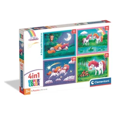 Clementoni  4 az 1-ben Szuper színes puzzle (12,16,20,24 db-os) - Egy nap, az Unikornissal (21740)