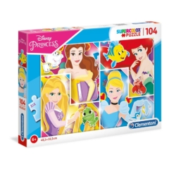 Clementoni 104 db-os Szuper Színes puzzle - Disney hercegnők montázsa (27146)