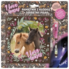 Derform - I love horses lovas kulcsos napló UV tollal - 16 x 16 cm - Virágok között (PKSPKO24)