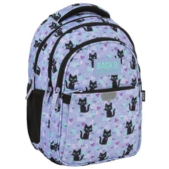 BackUp iskolatáska, hátizsák - 3 rekeszes - Lila cicás (PLB7P16)