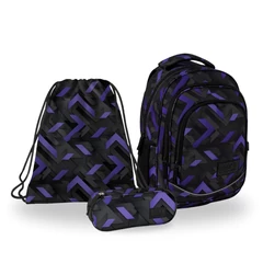 BackUp iskolatáska szett Black, purple - ovális tolltartóval (PLB7X47-1-szett)