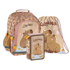 Capybara iskolatáska szett felszerelt emeletes tolltartóval - Love (PL15BKB10-3-szett)