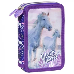 Lovas felszerelt emeletes tolltartó - I love horses - lila (PWDKO25)