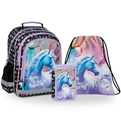 Unikornisos iskolatáska szett felszerelt emeletes tolltartóval - Born to be a unicorn (PL15BJR15-1-szett)