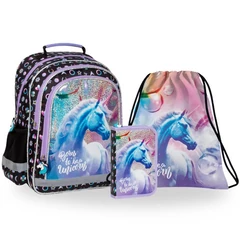 Unikornisos iskolatáska szett felszerelt kihajtható tolltartóval - Born to be a unicorn (PL15BJR15-2-szett)