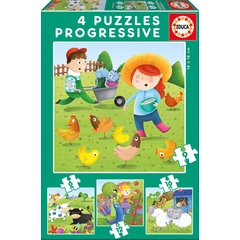 Educa 4 az 1-ben puzzle (6,9,12,16) - Állatok a farmon (17145) 