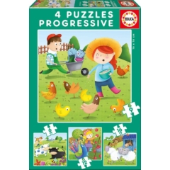 Educa 4 az 1-ben puzzle (6,9,12,16) - Állatok a farmon (17145) 
