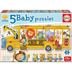 Educa 5 az 1-ben Baby sziluett puzzle (3,4,5 db-os) - Iskolabusz állatokkal (17575)