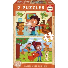 Educa 2 x 16 db-os fa puzzle - Háziállatok (17618)