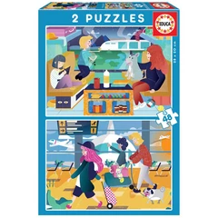 Educa 2 x 48 db-os puzzle - A repülőtéren és a vonaton (18604)