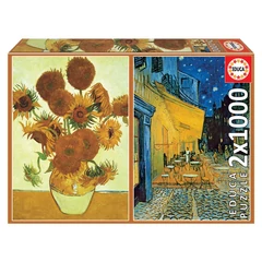 Educa 2 x 1000 db-os puzzle - Napraforgók + Éjjeli kávézó, Van Gogh (18491)