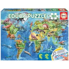 Educa 150 db-os puzzle - Világtérkép dinoszauruszokkal (18997)