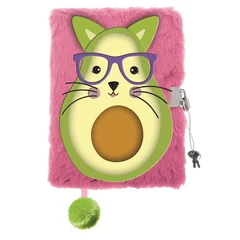 Cicás szőrmés kulcsos napló - A/5 - 96 lapos - Avokádó