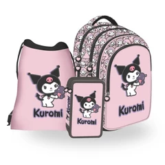 Kuromi Pink iskolatáska szett felszerelt 3 emeletes tolltartóval (694158-2-szett)