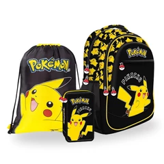 St. Right Pokemon iskolatáska szett felszerelt  3 emeletes tolltartóval - Black (723701-4-szett)