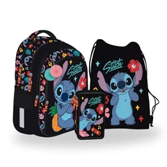 Stitch iskolatáska szett felszerelt emeletes tolltartóval - Black Aloha (679056)